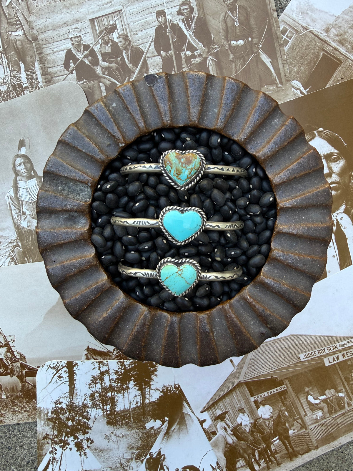 Turquoise Heart Handstamped Cuff