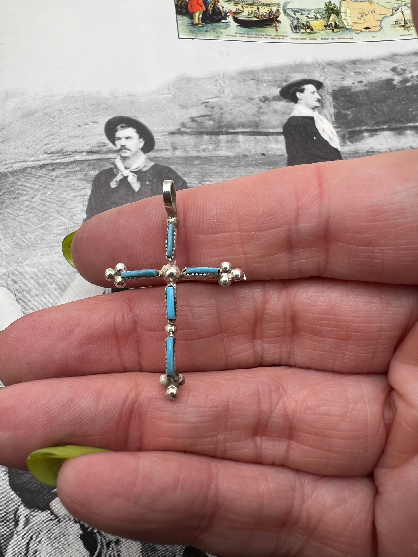 Zuni Needlepoint Turquoise Cross