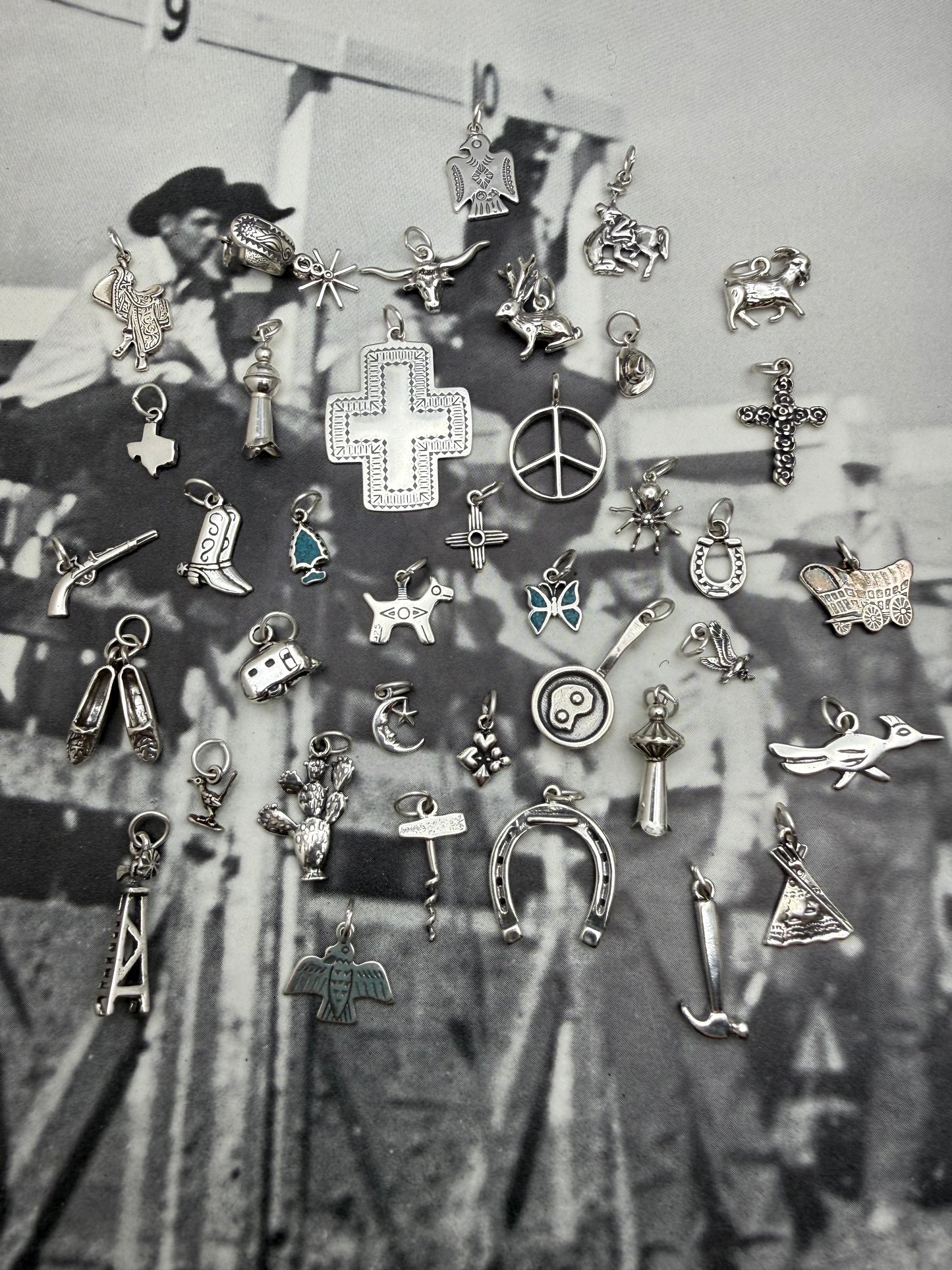 Southwestern Cross Sterling Silver Charm