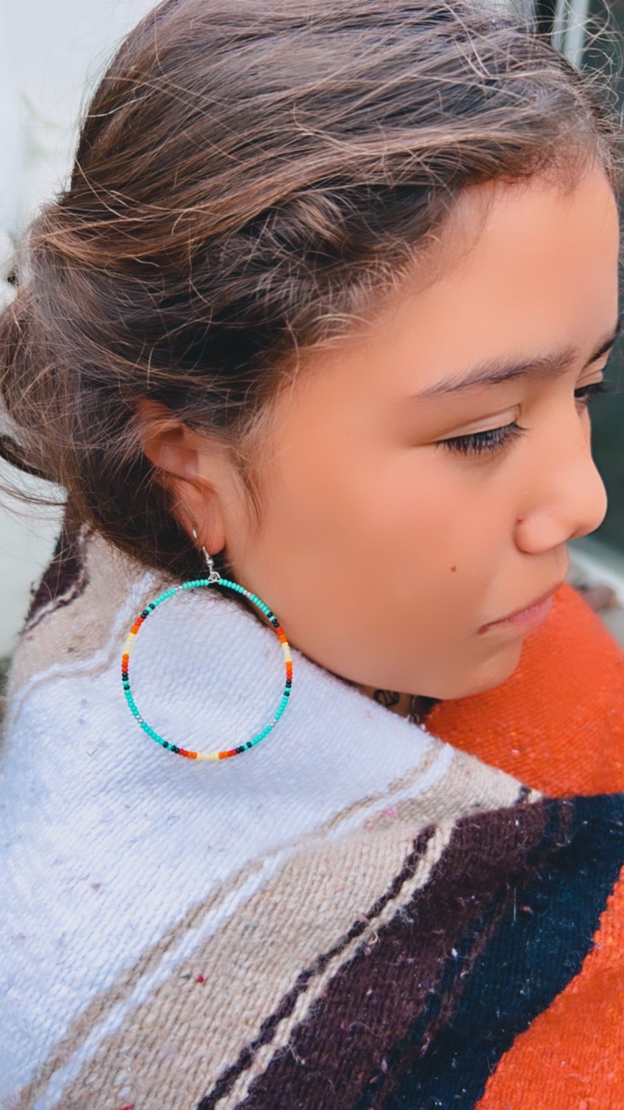 Hand Beaded Serape Hoops