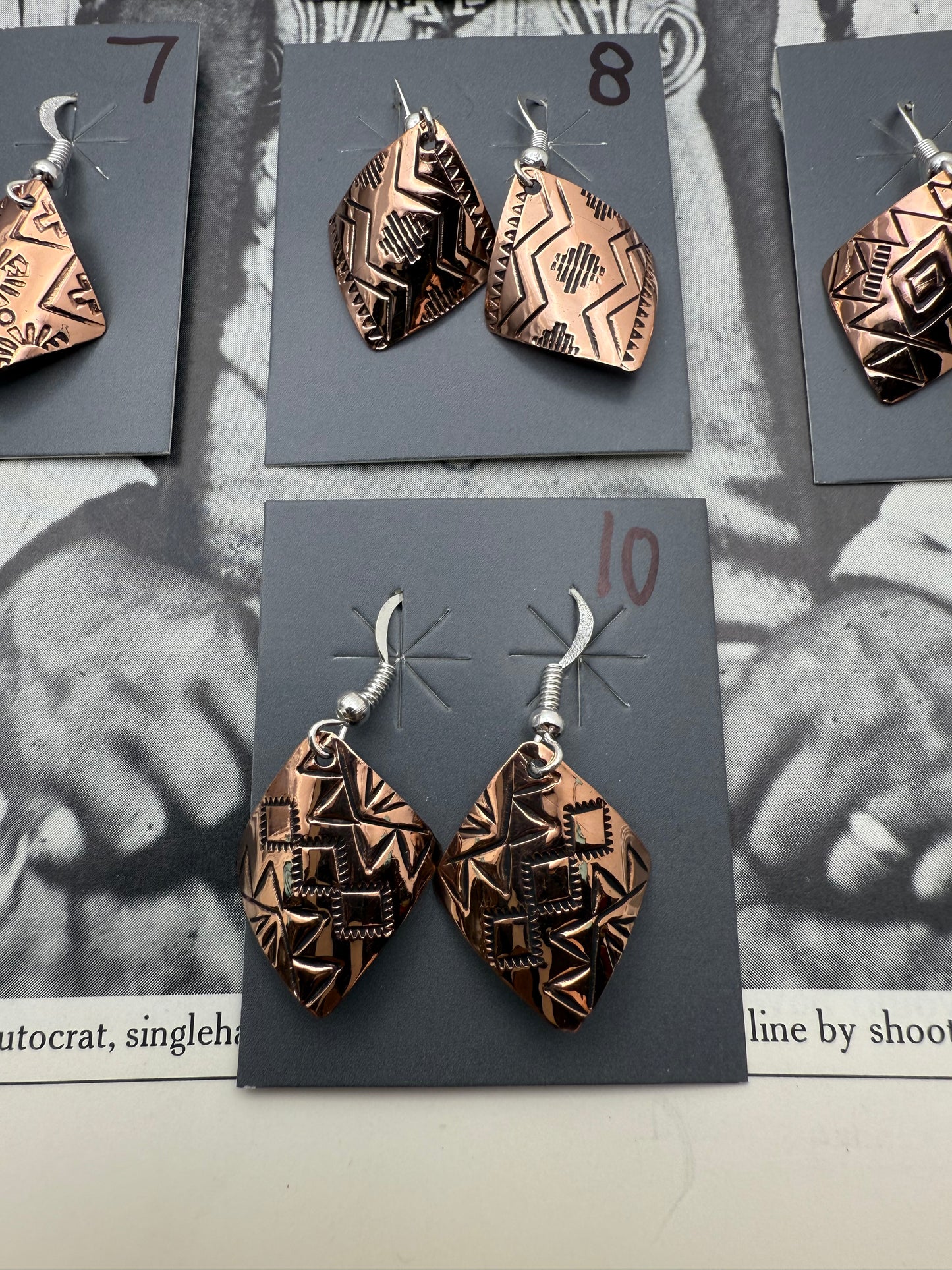 DOORBUSTER Stamped Copper Diamond Domed Earrings