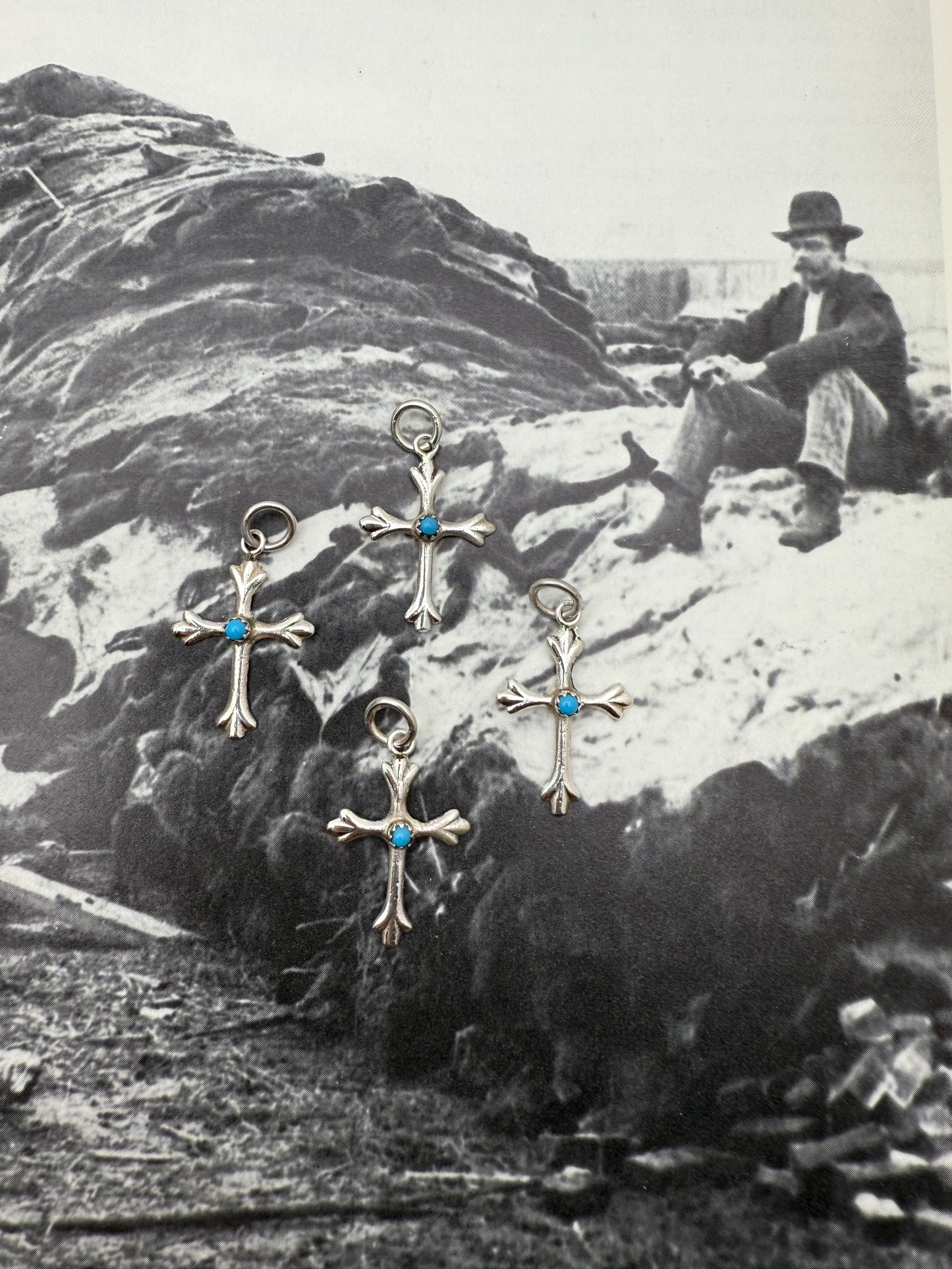 Detailed Cross with Turquoise Charm