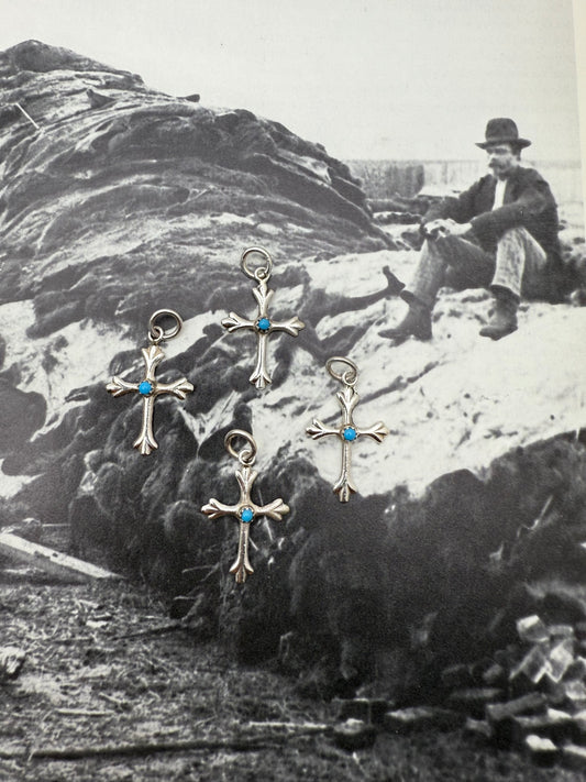 Detailed Cross with Turquoise Charm