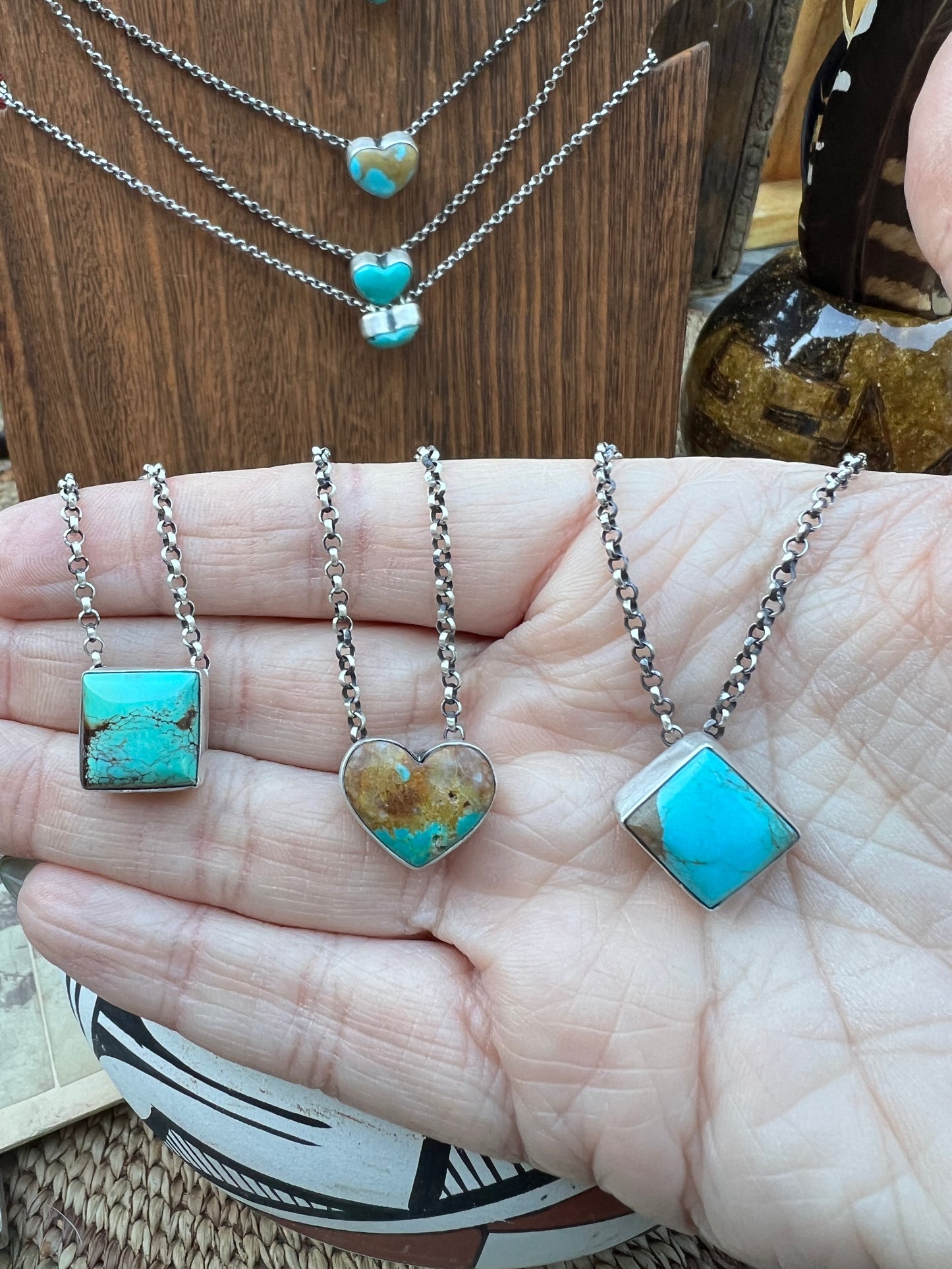 Kingman Turquoise Floating Square Necklace