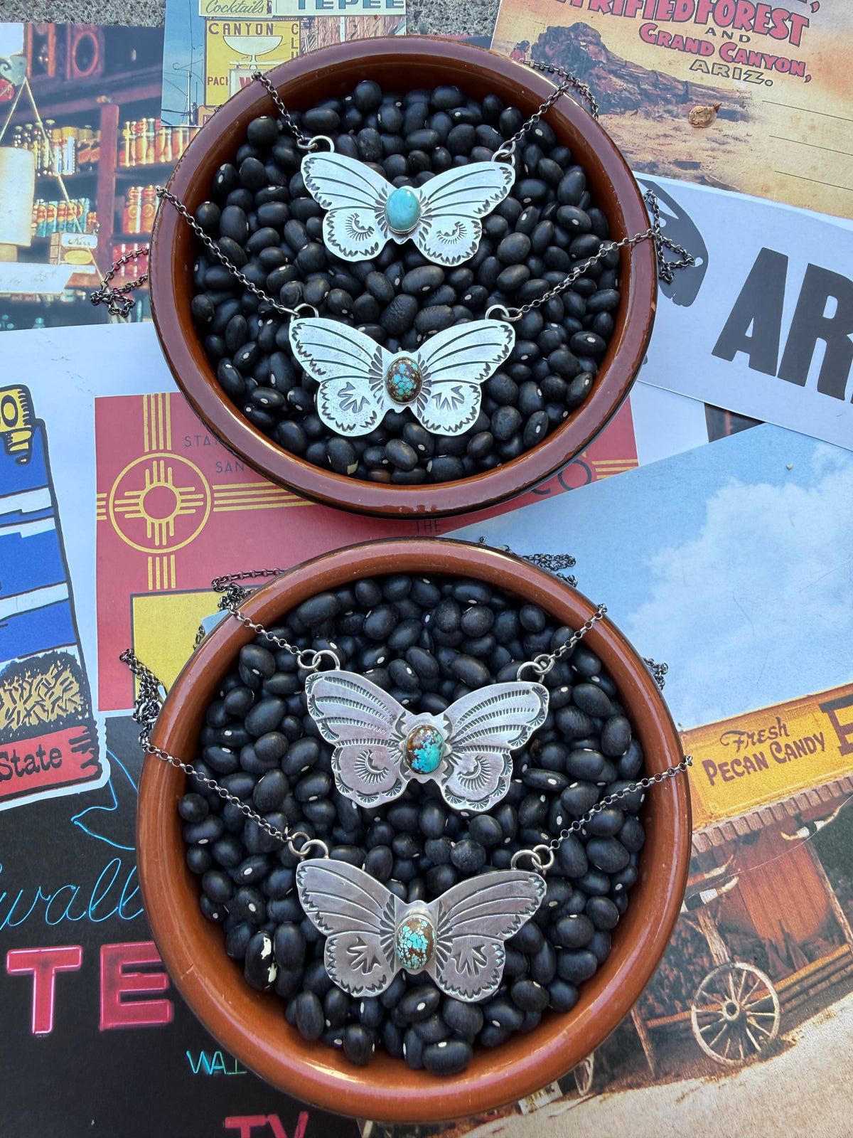 Butterfly Stamped Turquoise Necklace