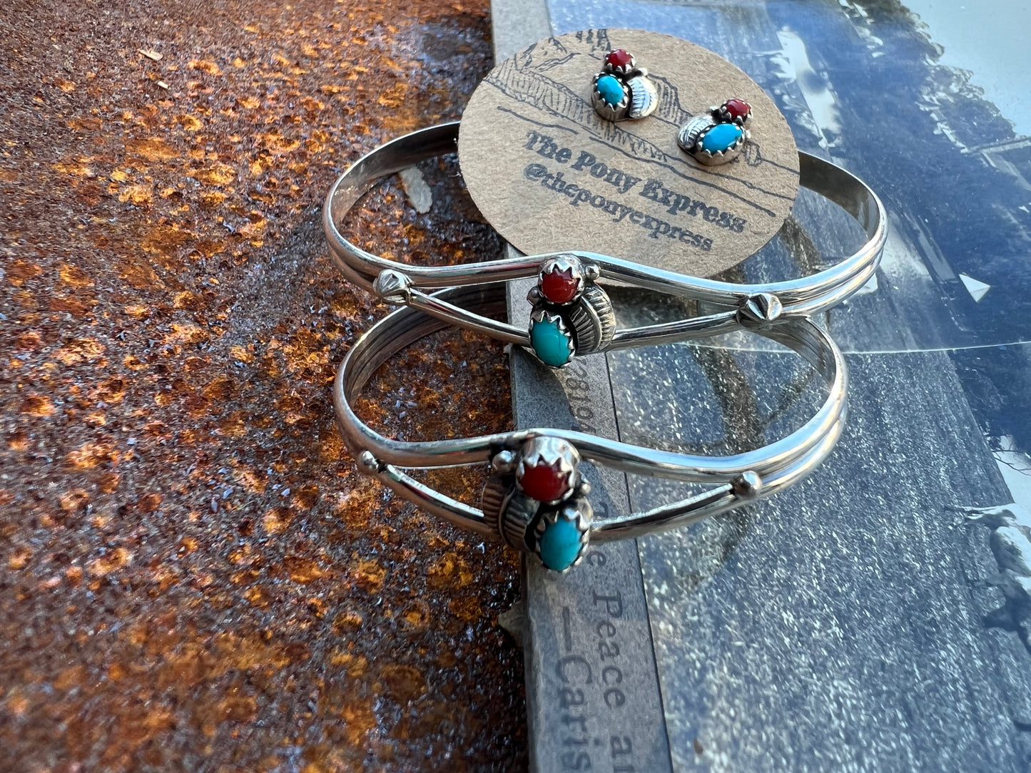 Turquoise Coral Cuff with matching studs for mommy & me