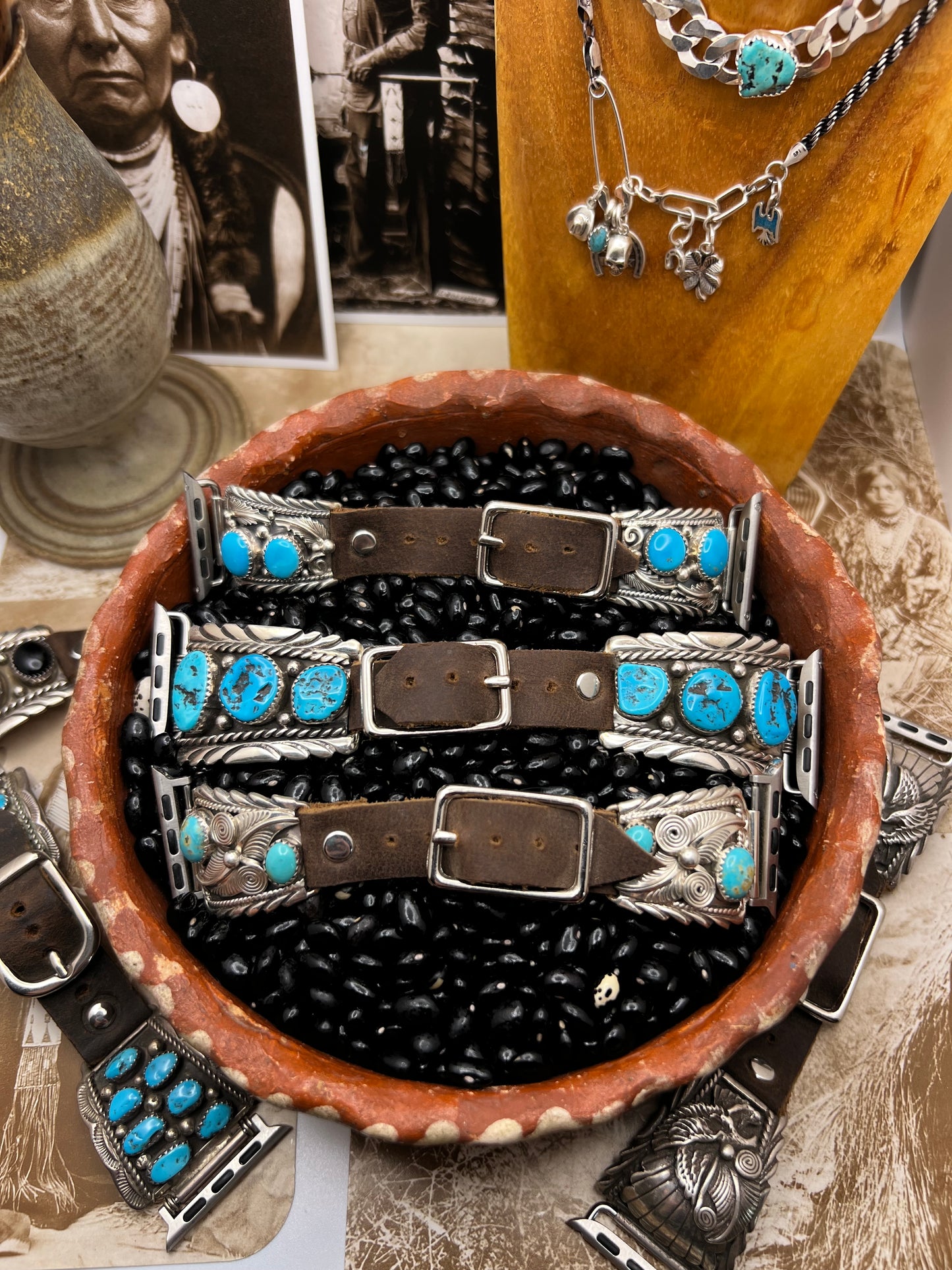 Native American sterling silver Watch Band with Turquoise C