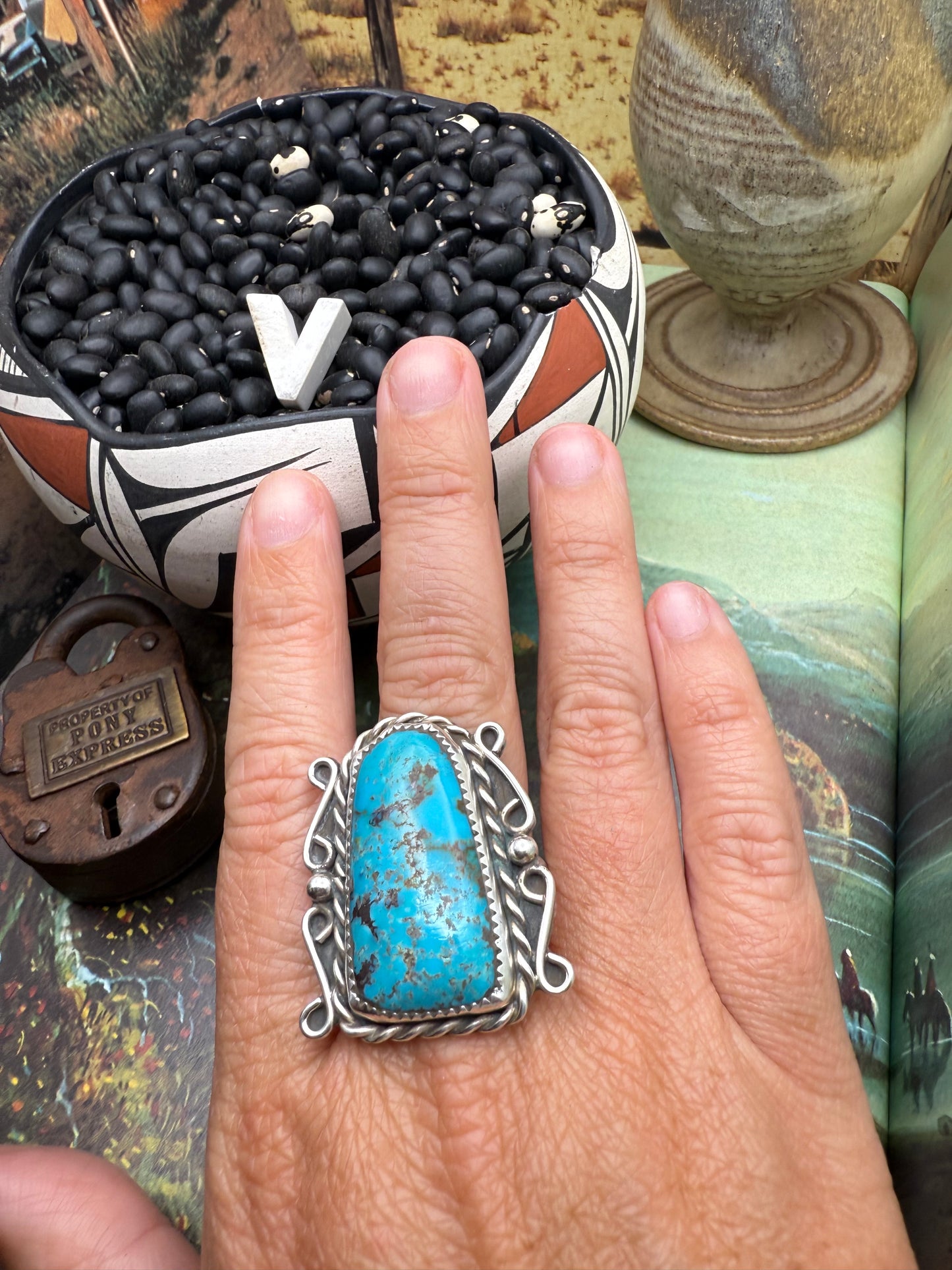 $99 Turquoise Statement Ring V size 11