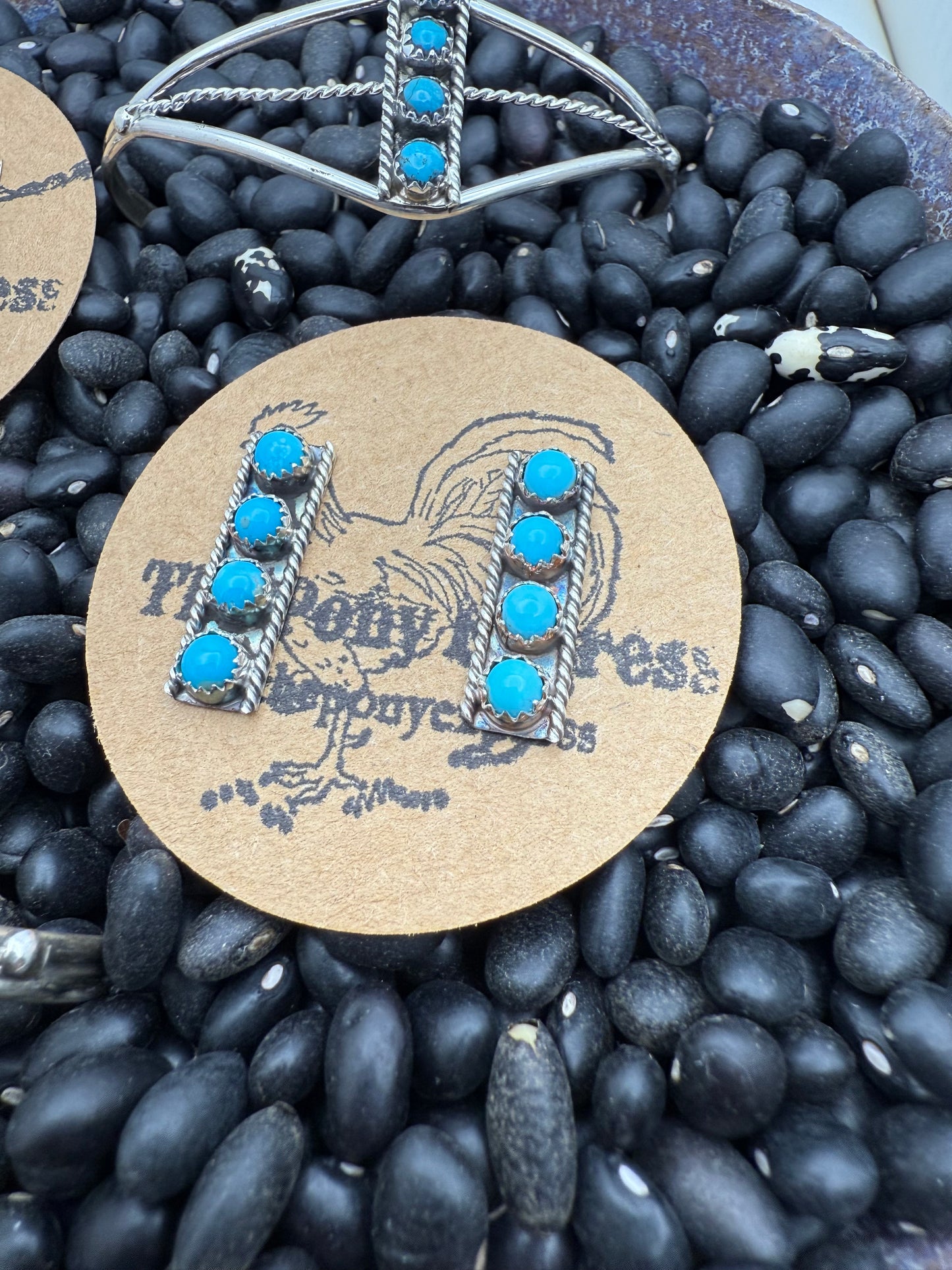 Four Stone Turquoise Bar Earrings