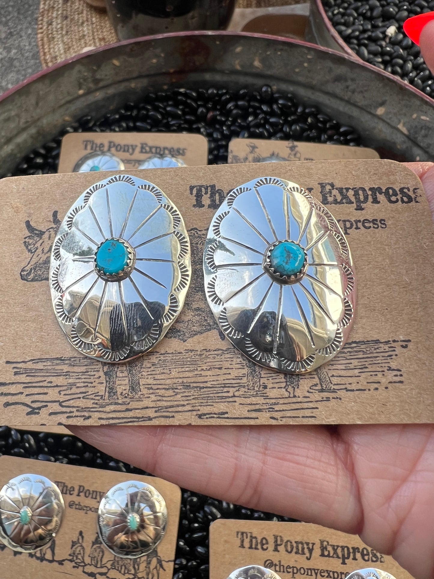 Flower Concho Earrings with Turquoise