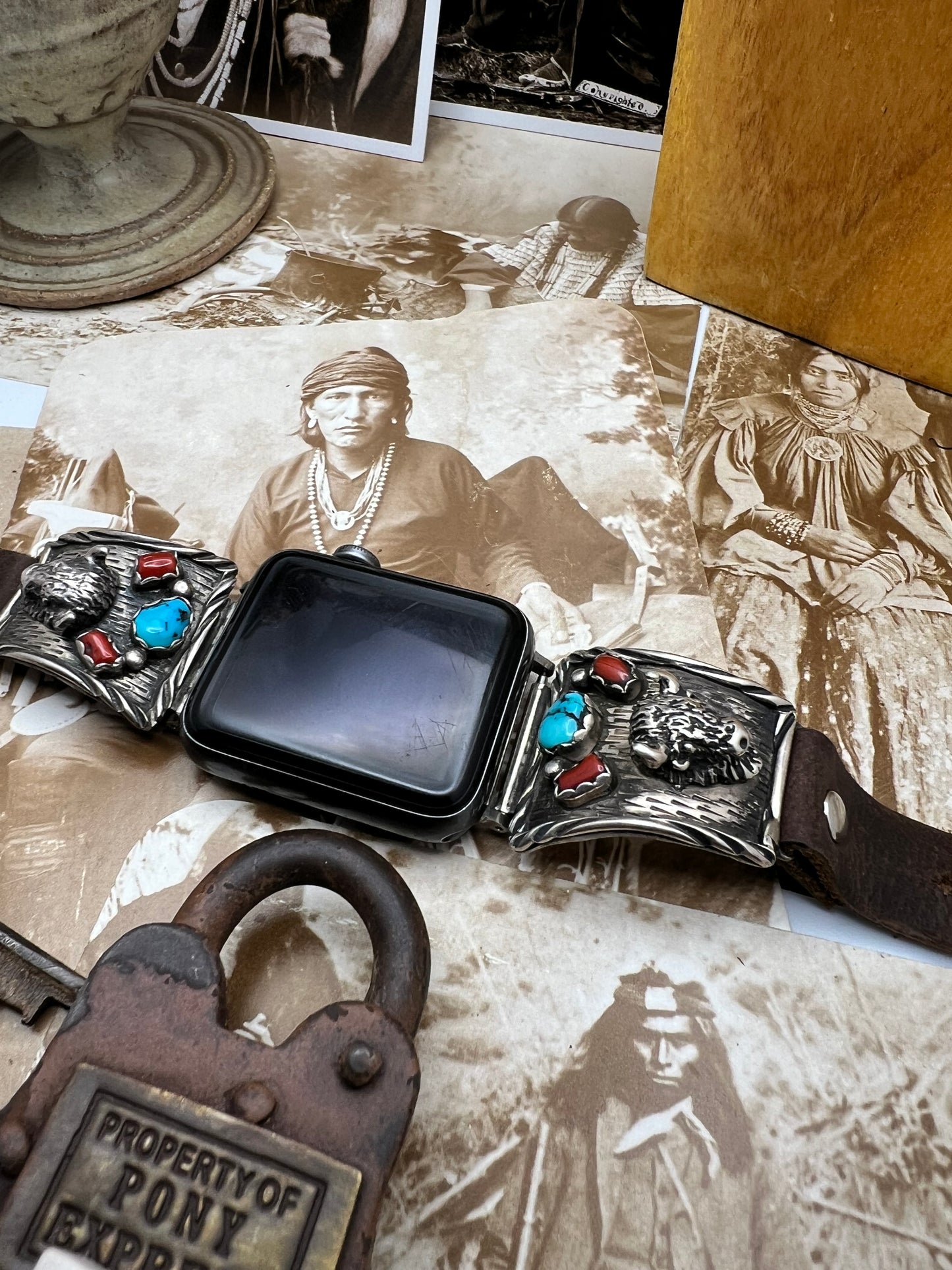 Native American Sterling Silver Watch Band with Turquoise K