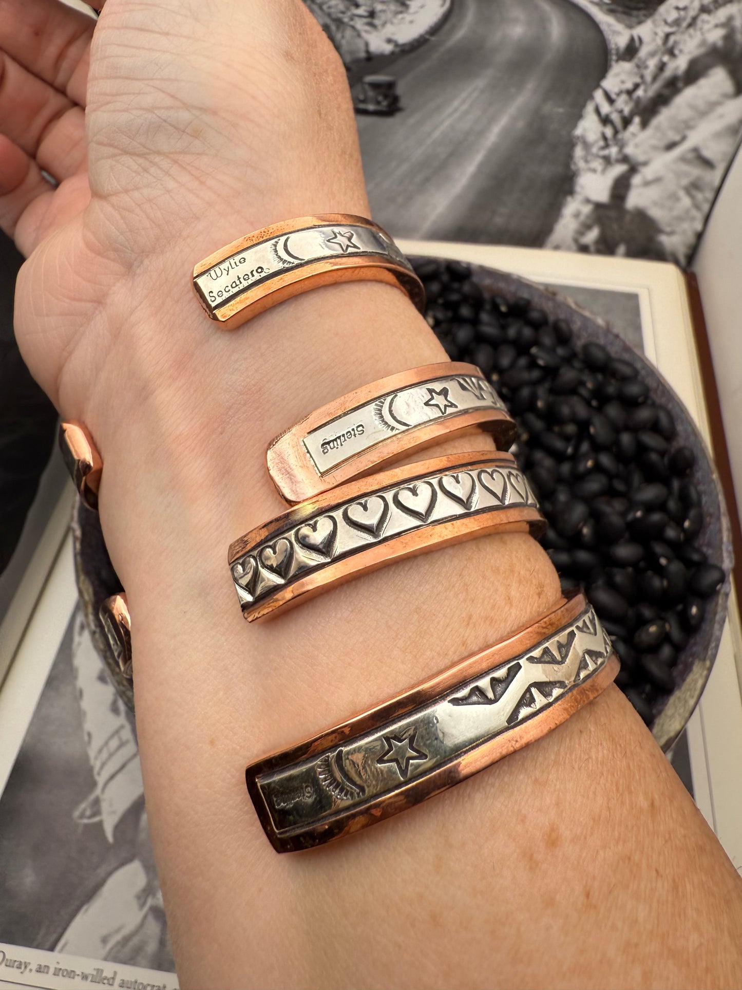 Copper Heavy Gauge Cuff with Sterling silver channel