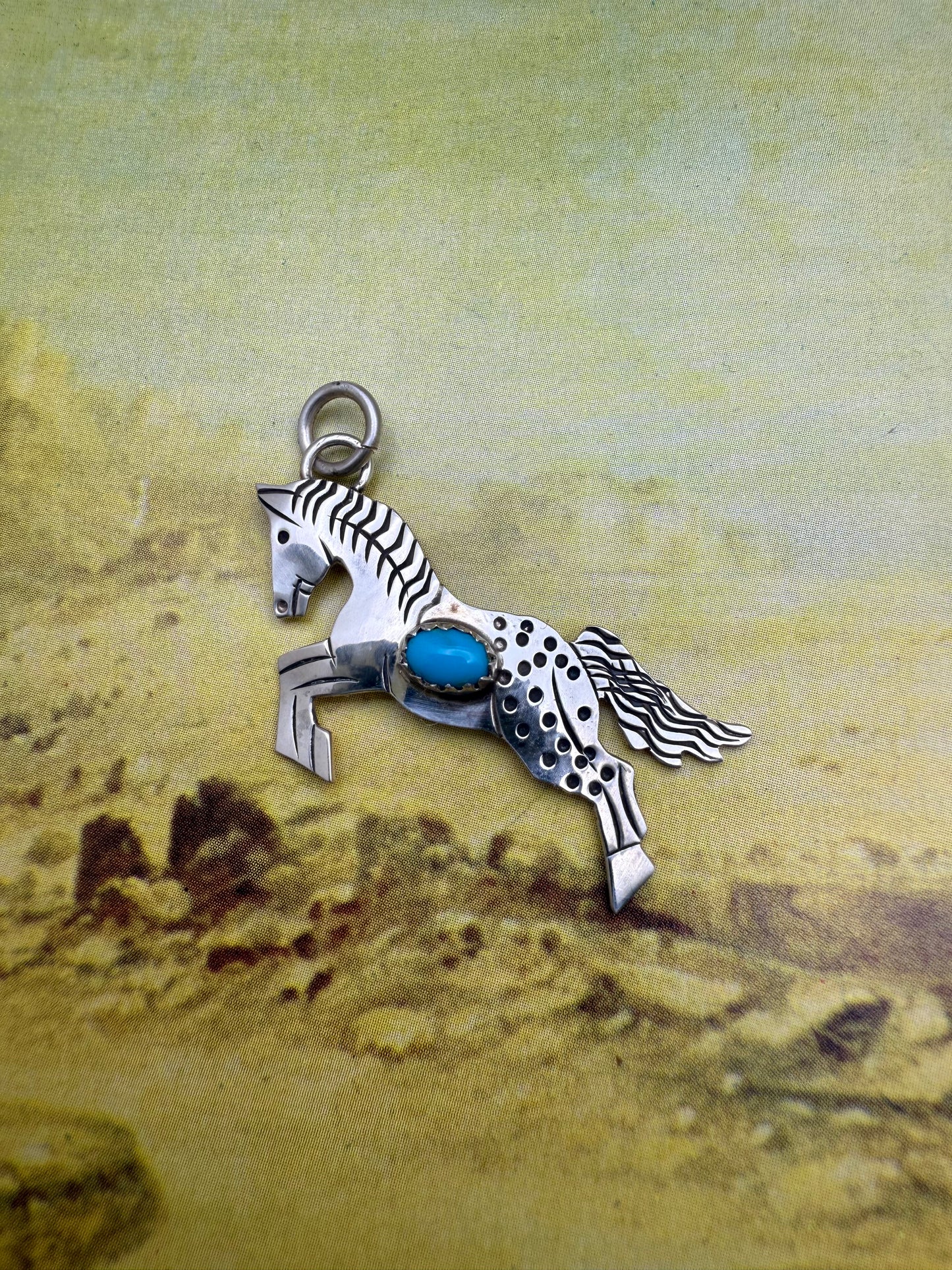 Hand Stamped Horse Charm with Genuine Turquoise