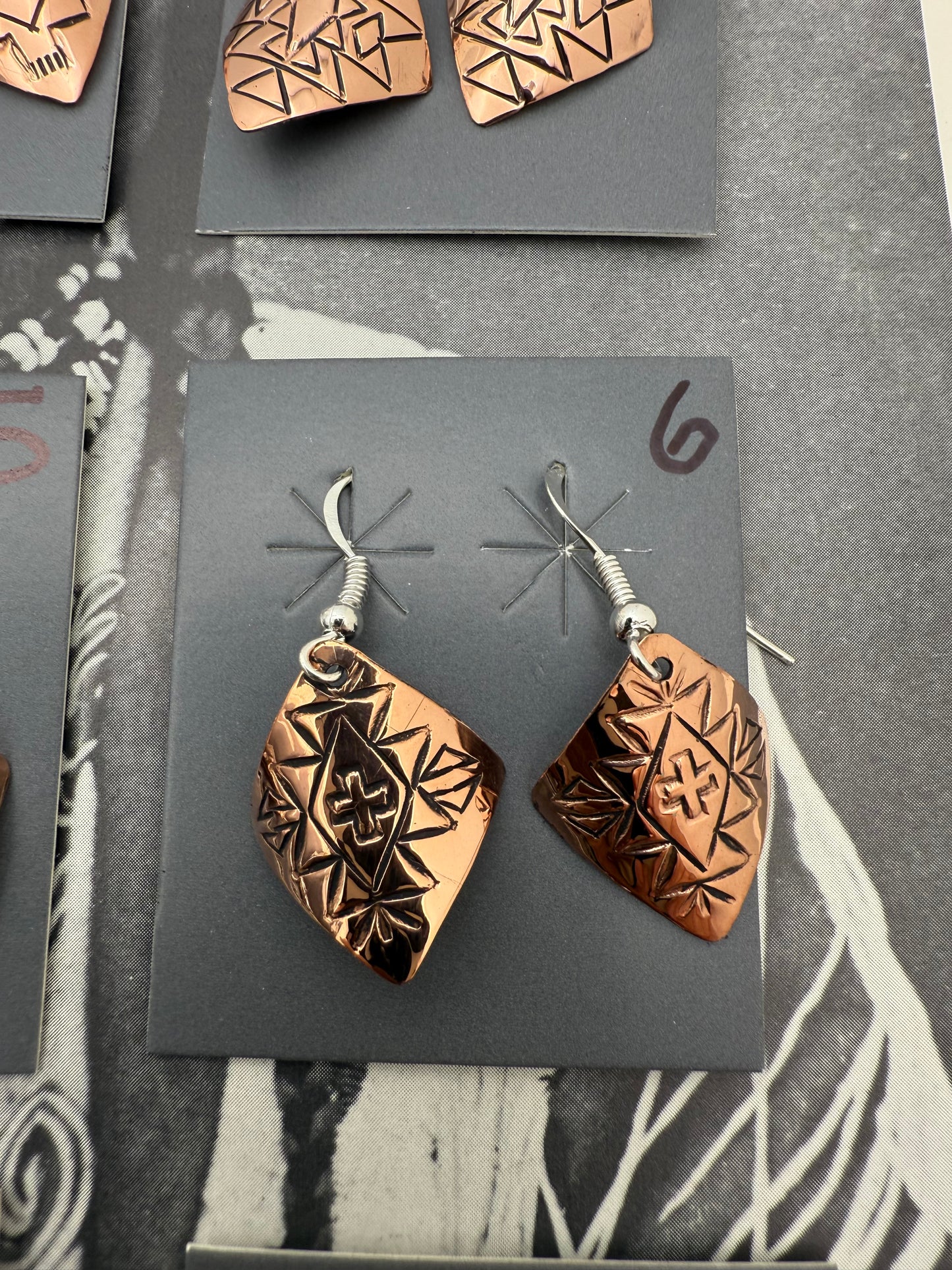 DOORBUSTER Stamped Copper Diamond Domed Earrings