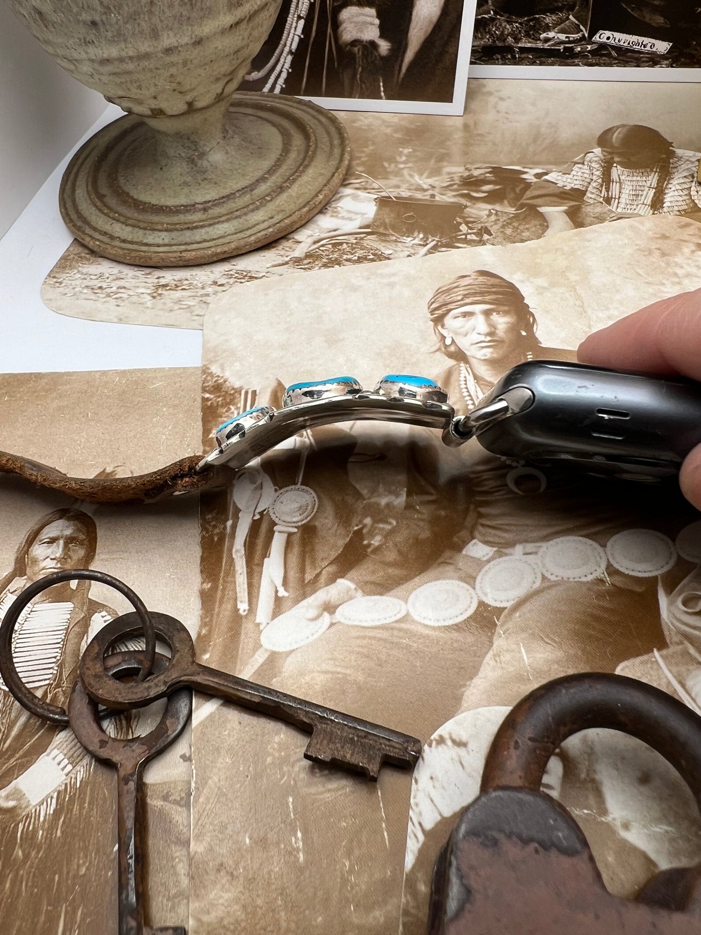 Native American sterling silver Watch Band with Turquoise C