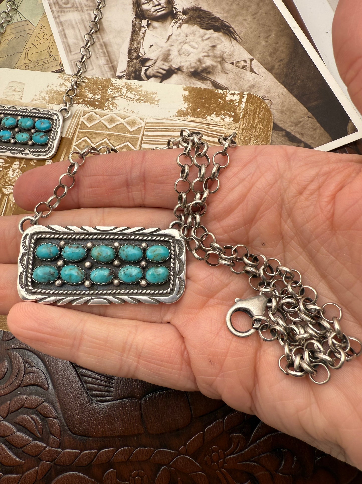 10 Stone Bar Necklace with heavy rollo chain