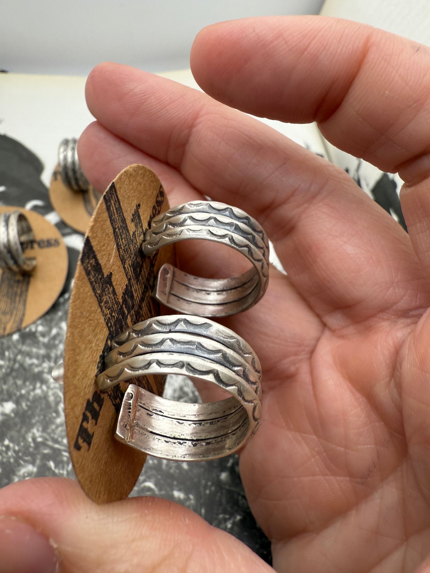 Triple Stamped Huggie Hoop