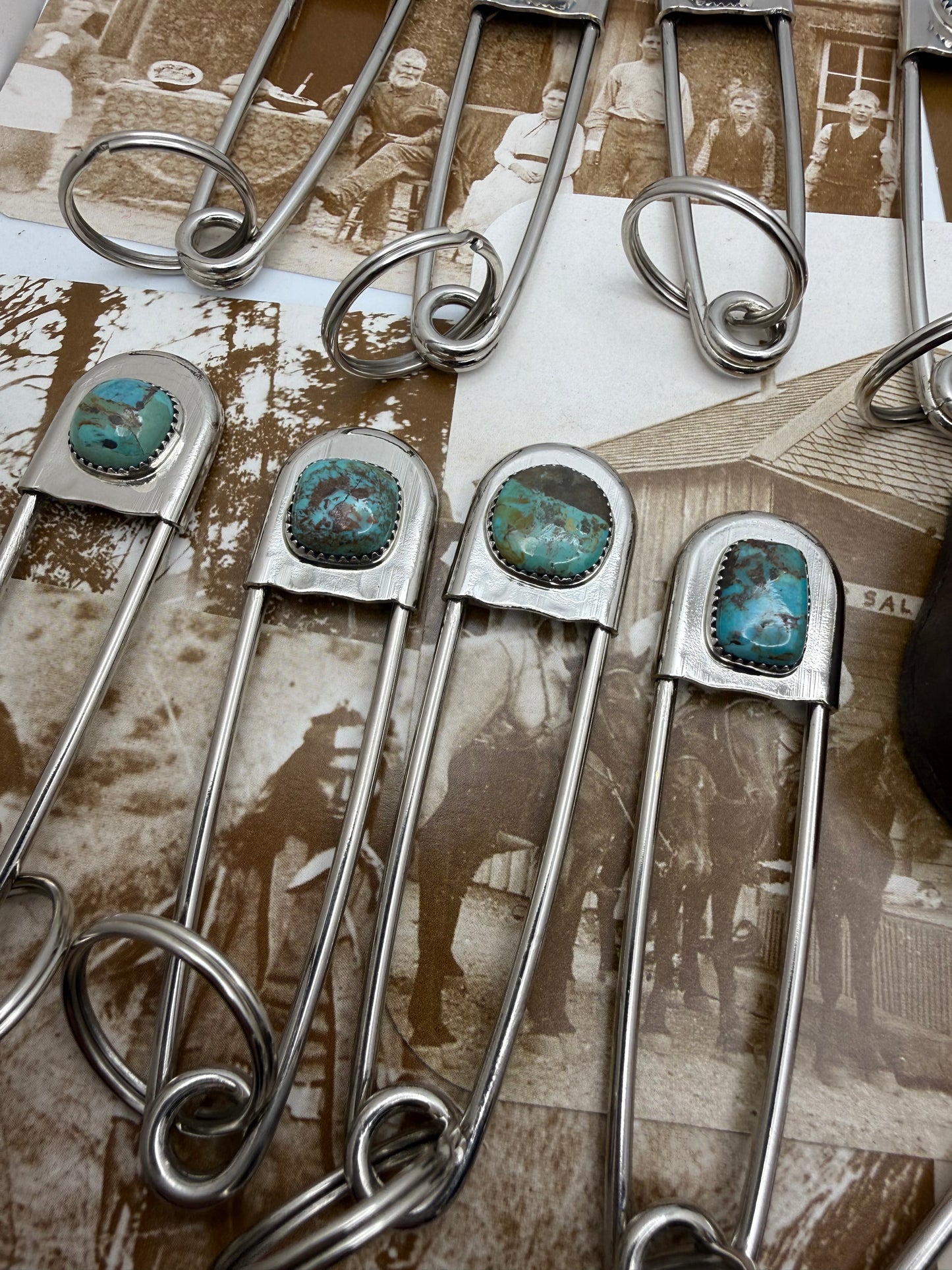 Vintage style Native American Turquoise large safety pin keychain