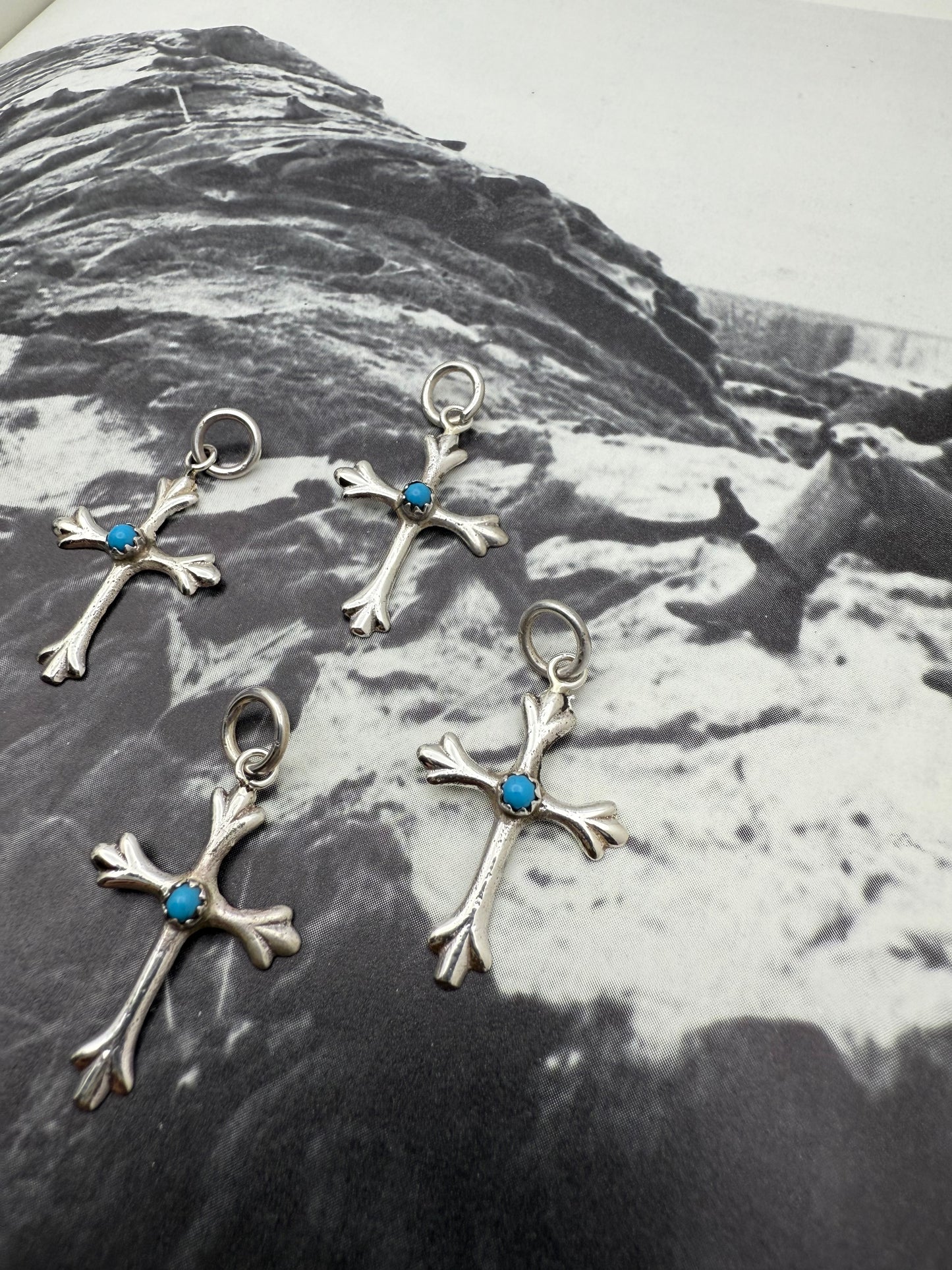 Detailed Cross with Turquoise Charm