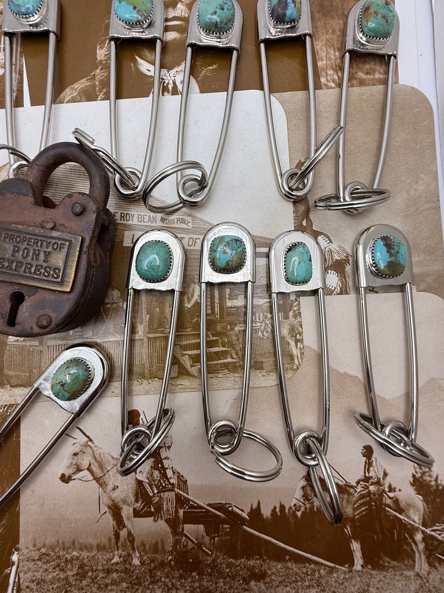 Vintage style Native American Turquoise large safety pin keychain