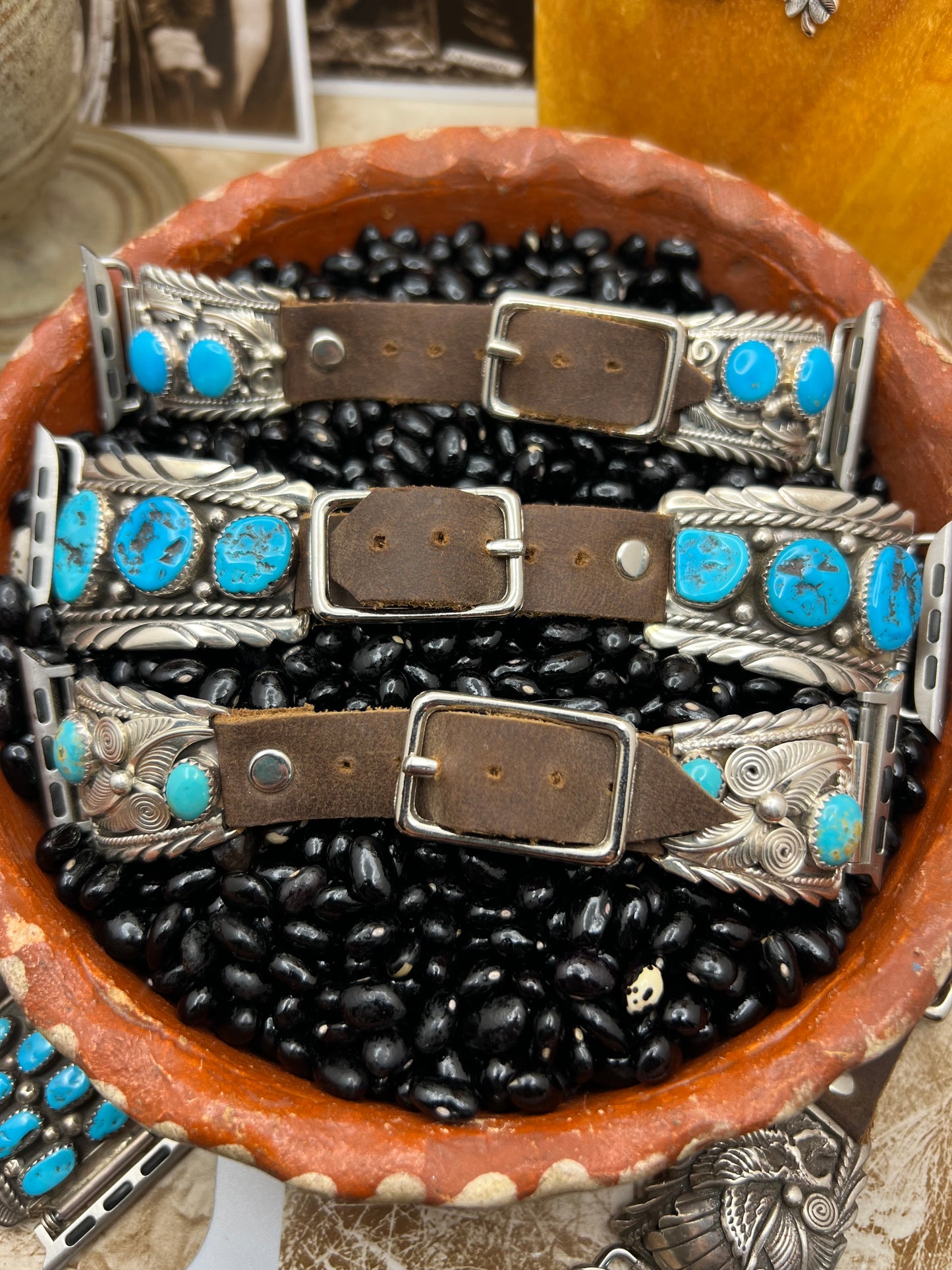 Native American Sterling Silver Watch Band with Black Onyx D