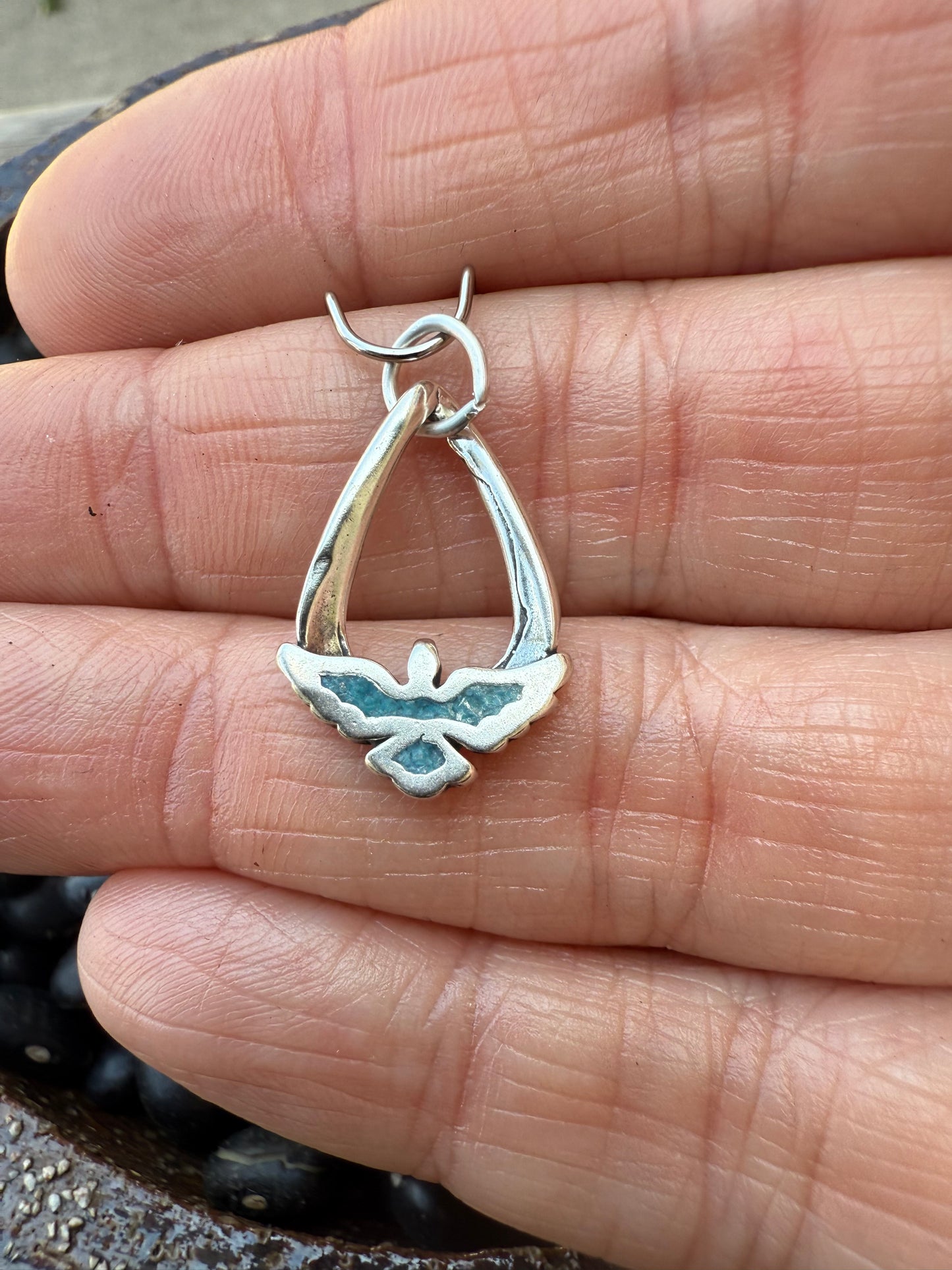 Eagle with Turquoise Inlay drop Sterling Silver Charm