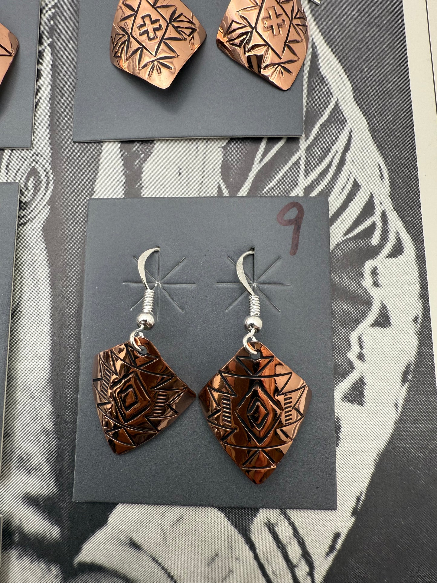 DOORBUSTER Stamped Copper Diamond Domed Earrings
