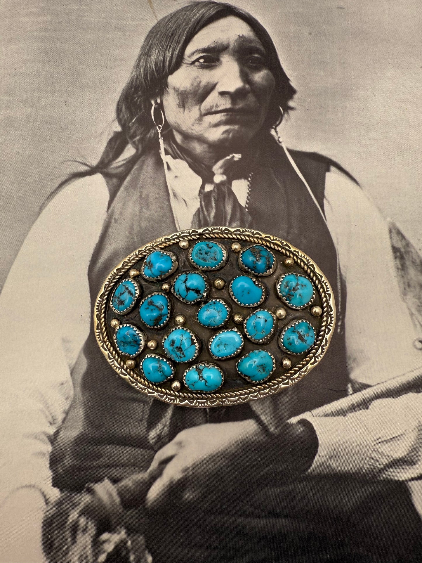 Turquoise Nugget Sterling Silver Belt Buckle