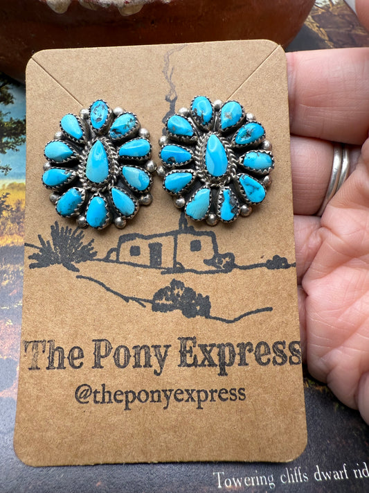 Hand cut Turquoise cluster stud earrings