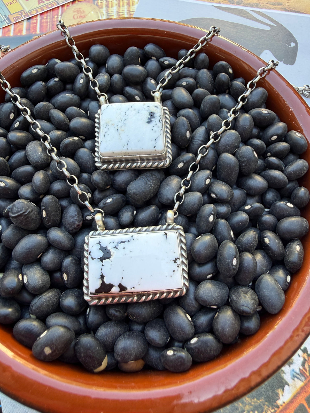 White Buffalo Rectangle Necklace