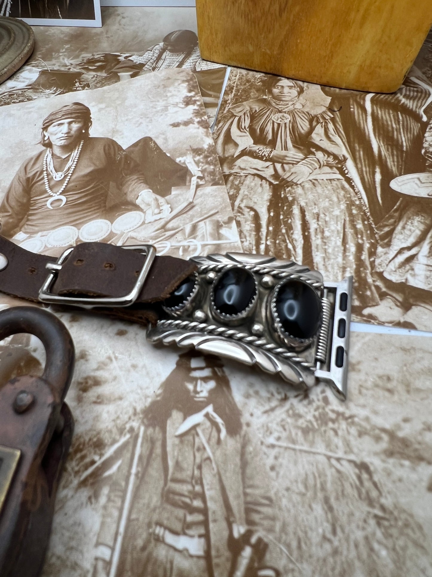 Native American Sterling Silver Watch Band with Black Onyx D