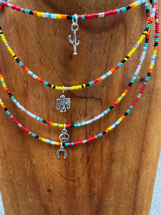 Beaded Serape Choker with Sterling Silver Charms