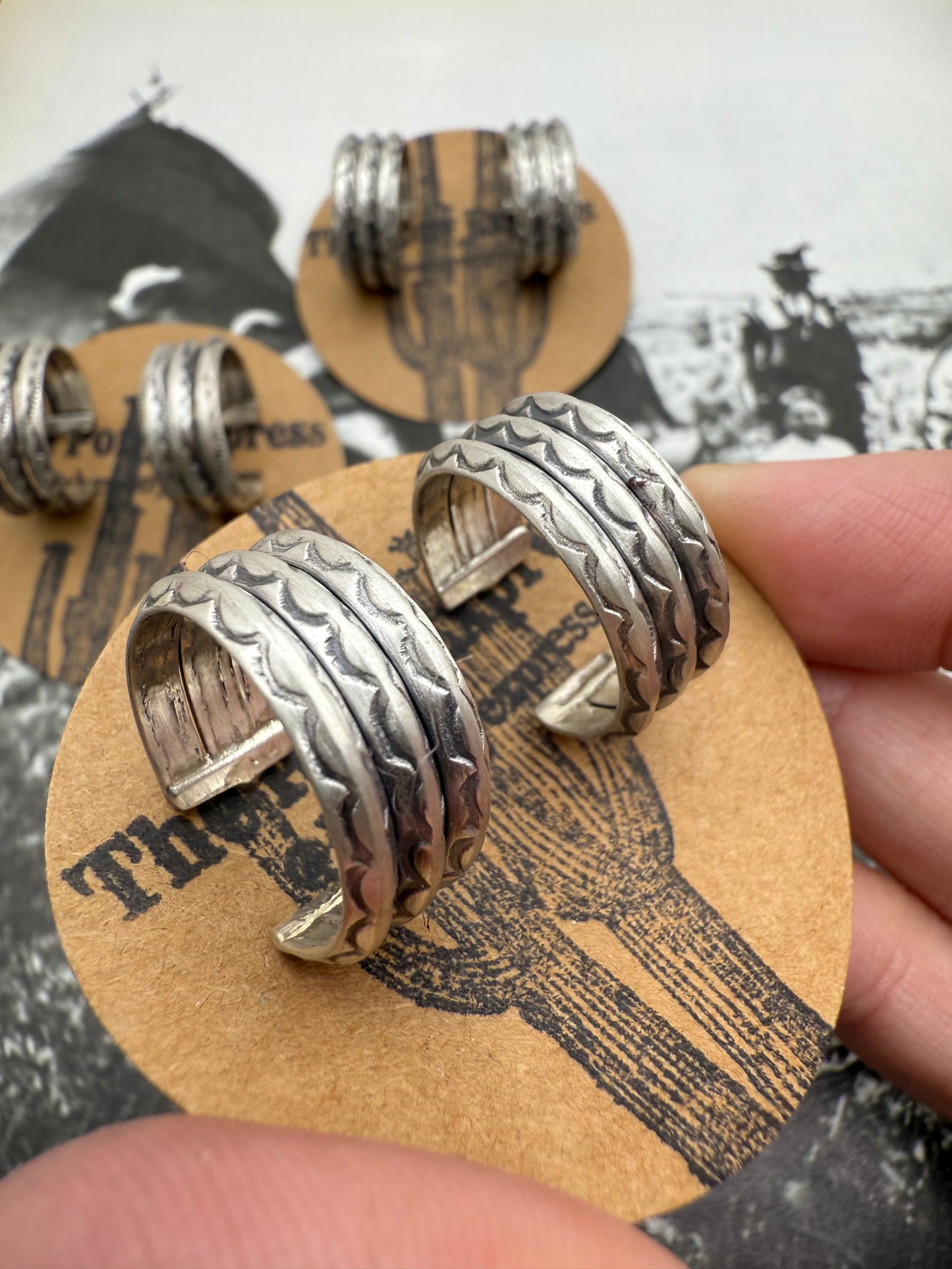 Triple Stamped Huggie Hoop