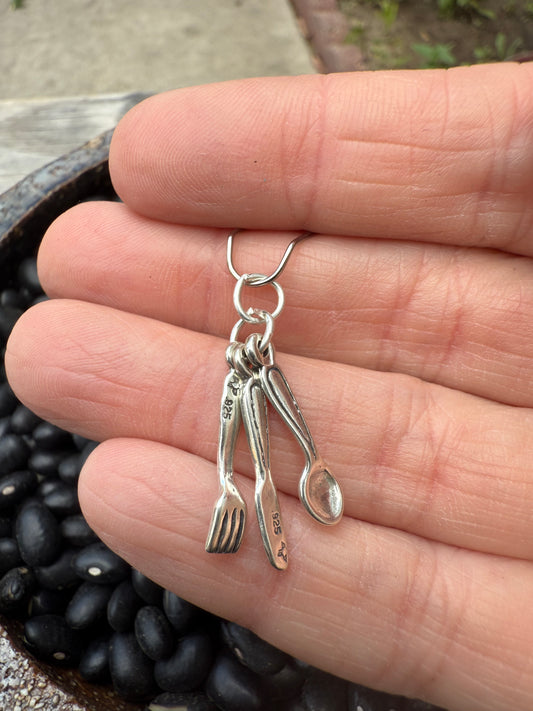 Fork Spoon Knife Sterling Silver Charm