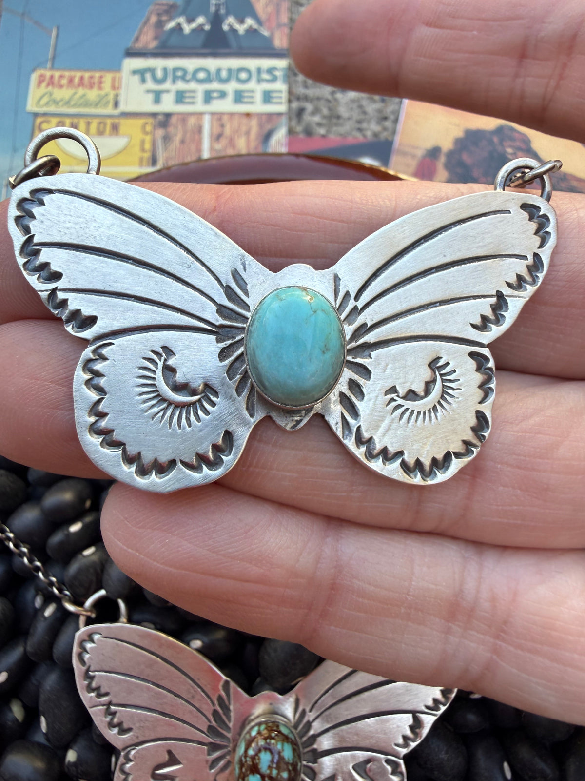 Butterfly Stamped Turquoise Necklace