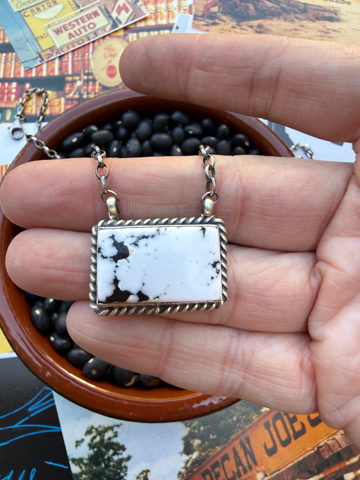 White Buffalo Rectangle Necklace