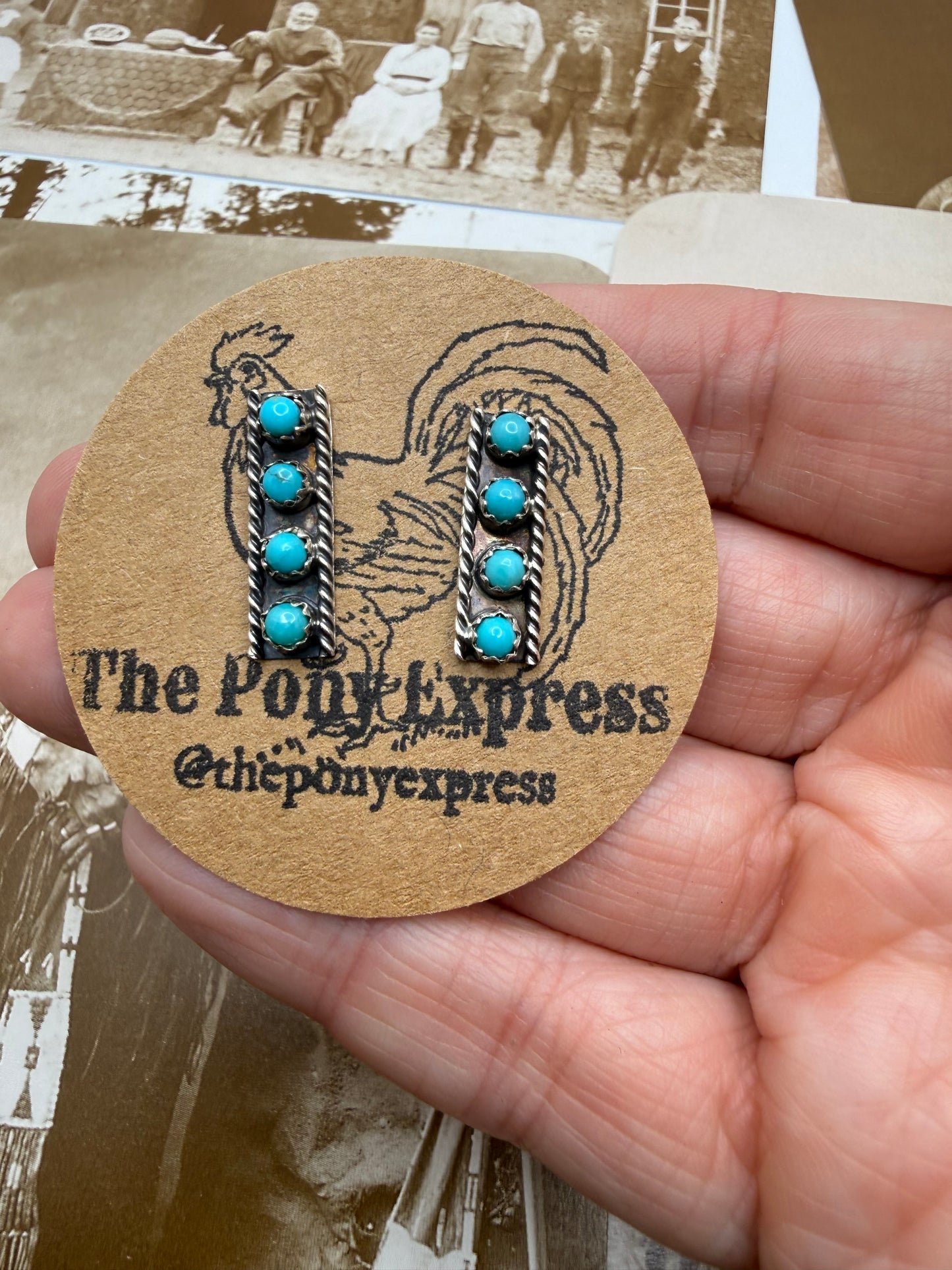 Four Stone Turquoise Bar Earrings