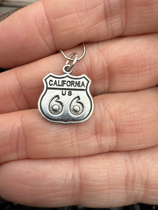 California Route 66 Sign Sterling Silver Charm