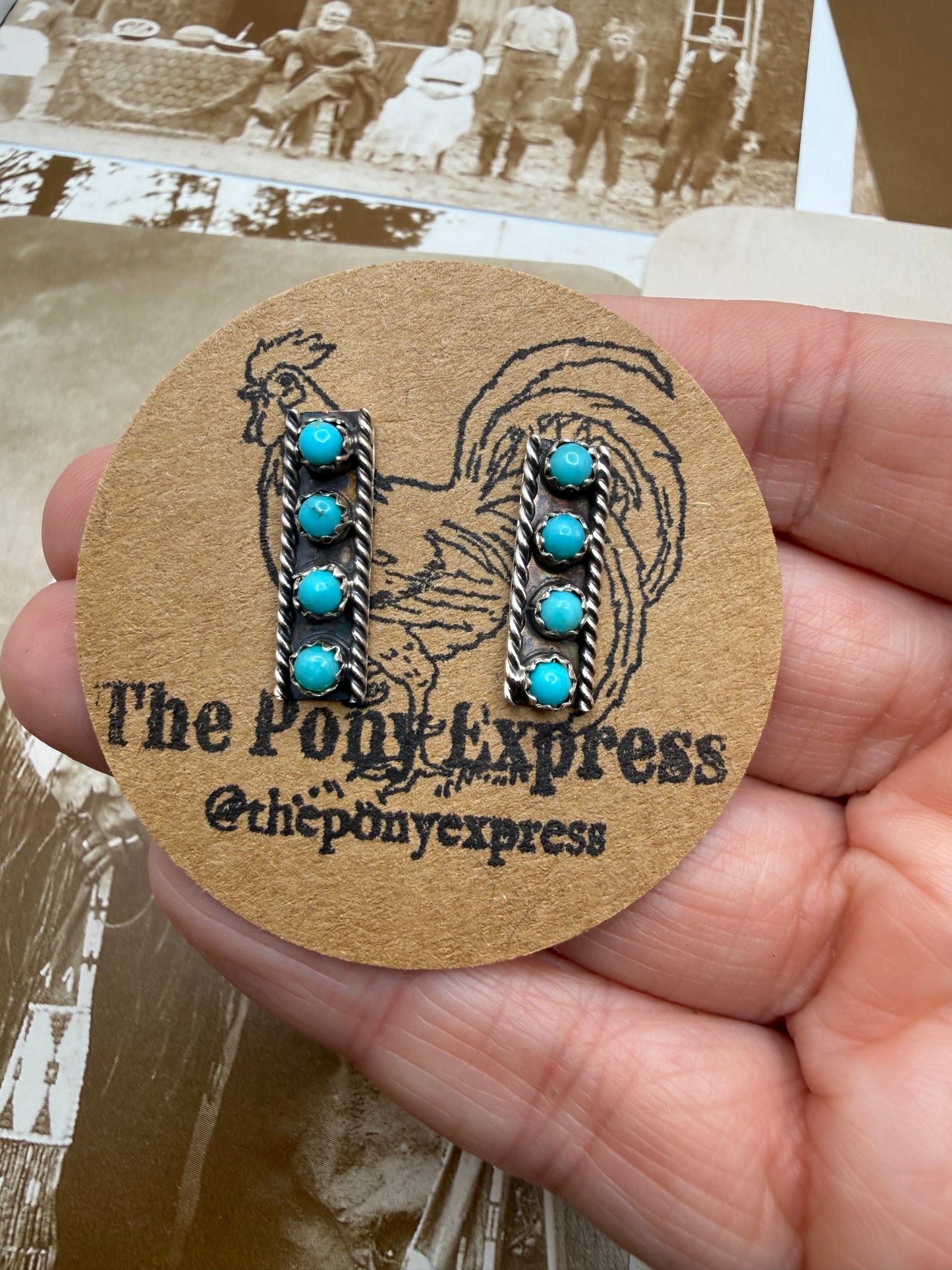 Four Stone Turquoise Bar Earrings