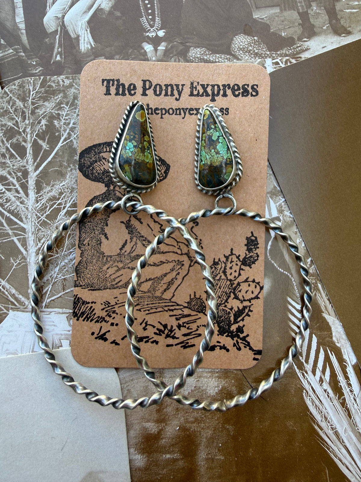 Ribbon Twist Turquoise Hoops