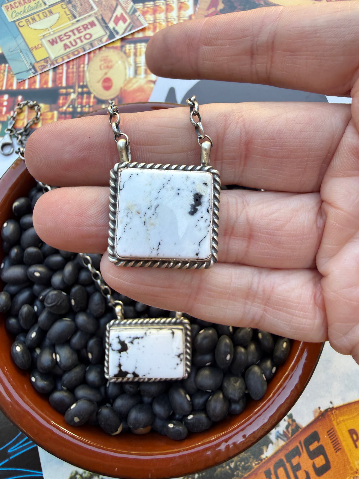 White Buffalo Rectangle Necklace