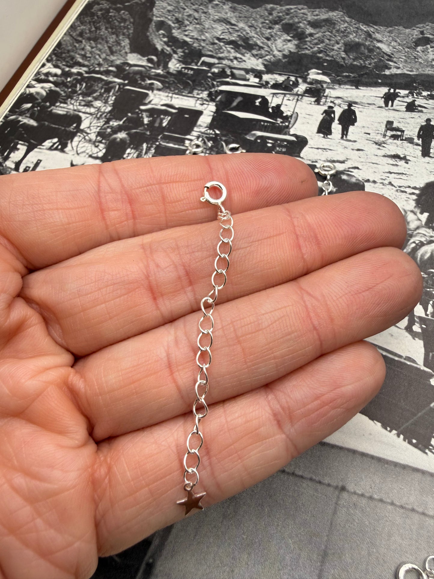 Sterling Silver Star Extension Chain with Clasp approx 2”