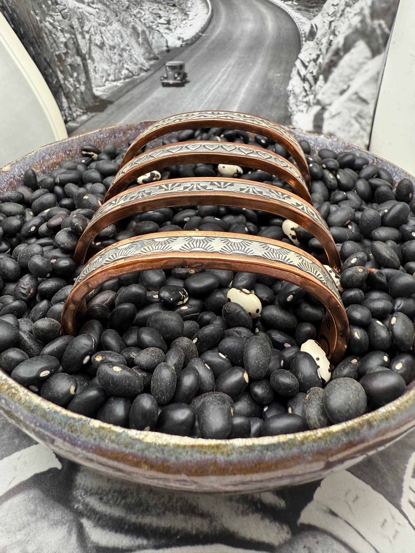 Copper Heavy Gauge Cuff with Sterling silver channel