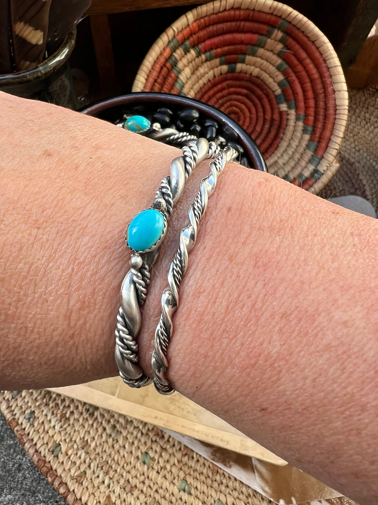 Large Thick Rope Twist Stacker Cuff with Turquoise