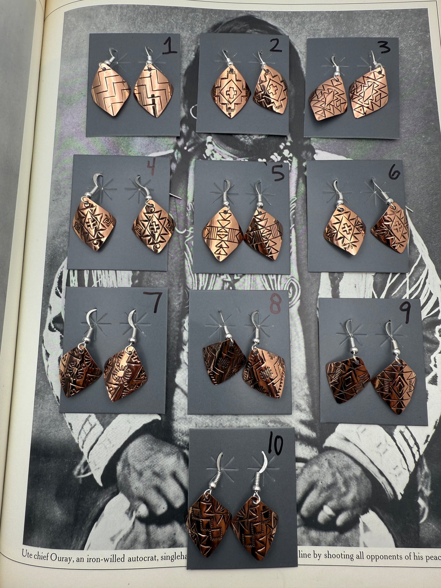 DOORBUSTER Stamped Copper Diamond Domed Earrings