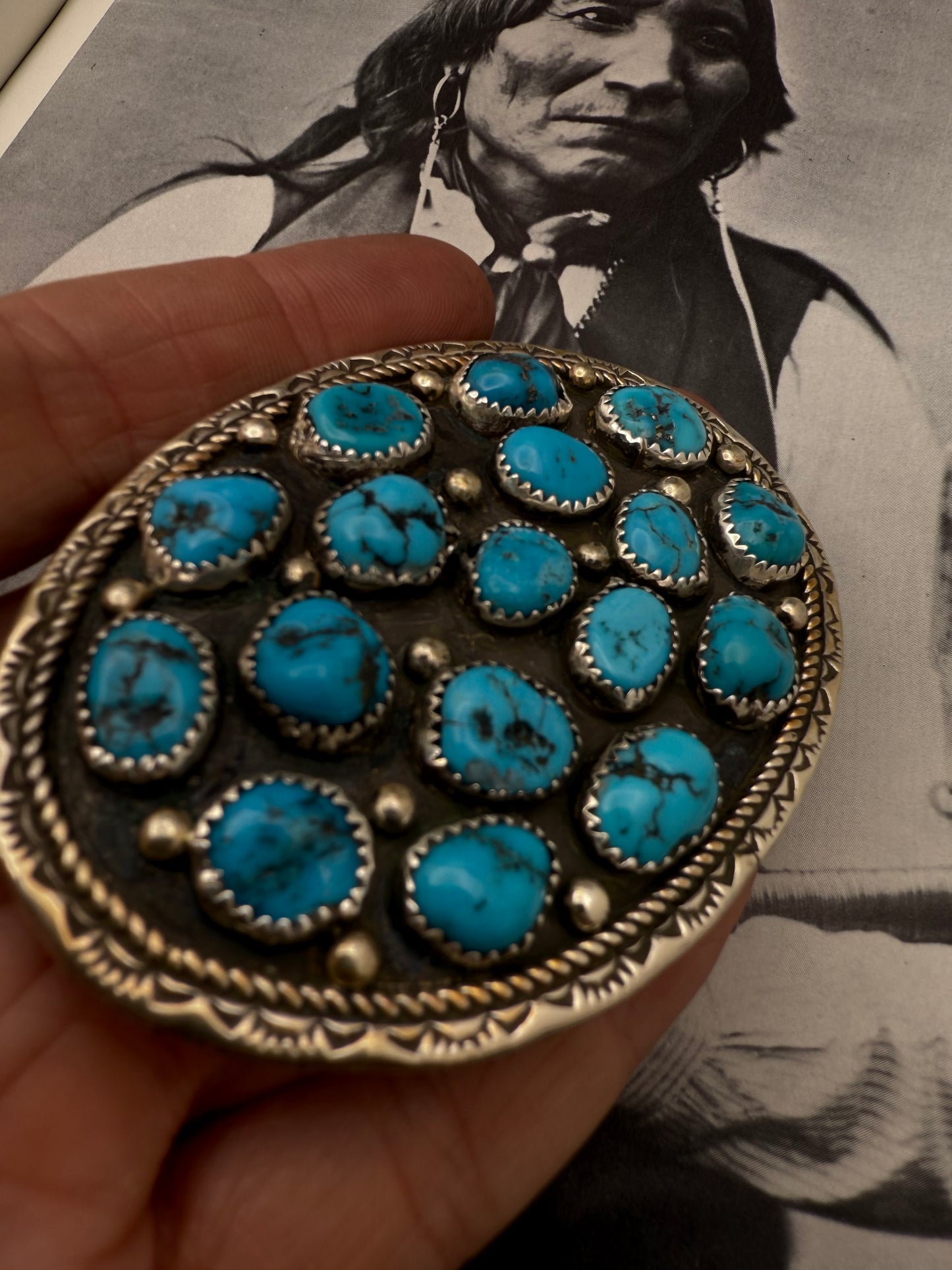 Turquoise Nugget Sterling Silver Belt Buckle