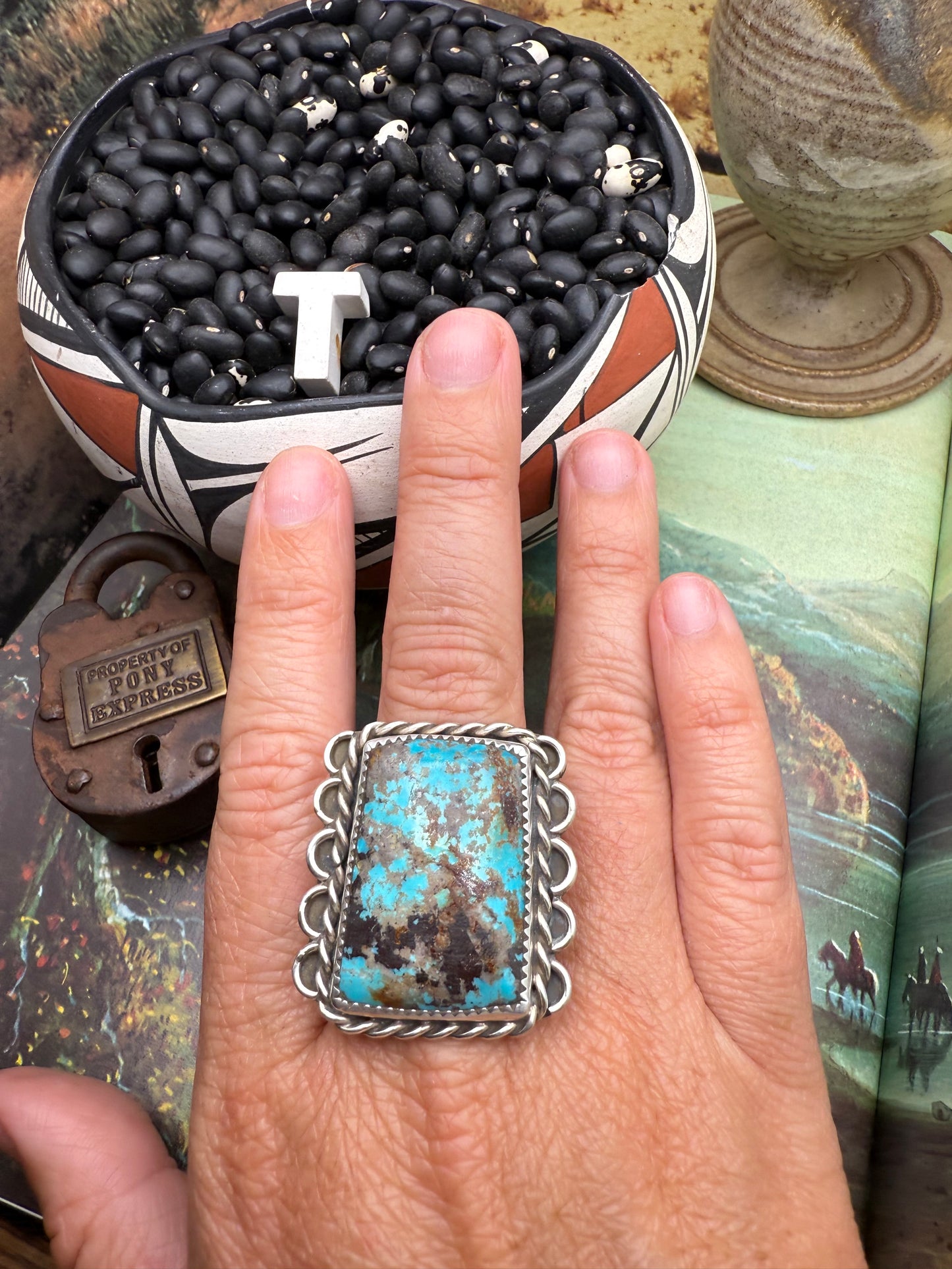 $99 Turquoise Statement Ring T size 10.5