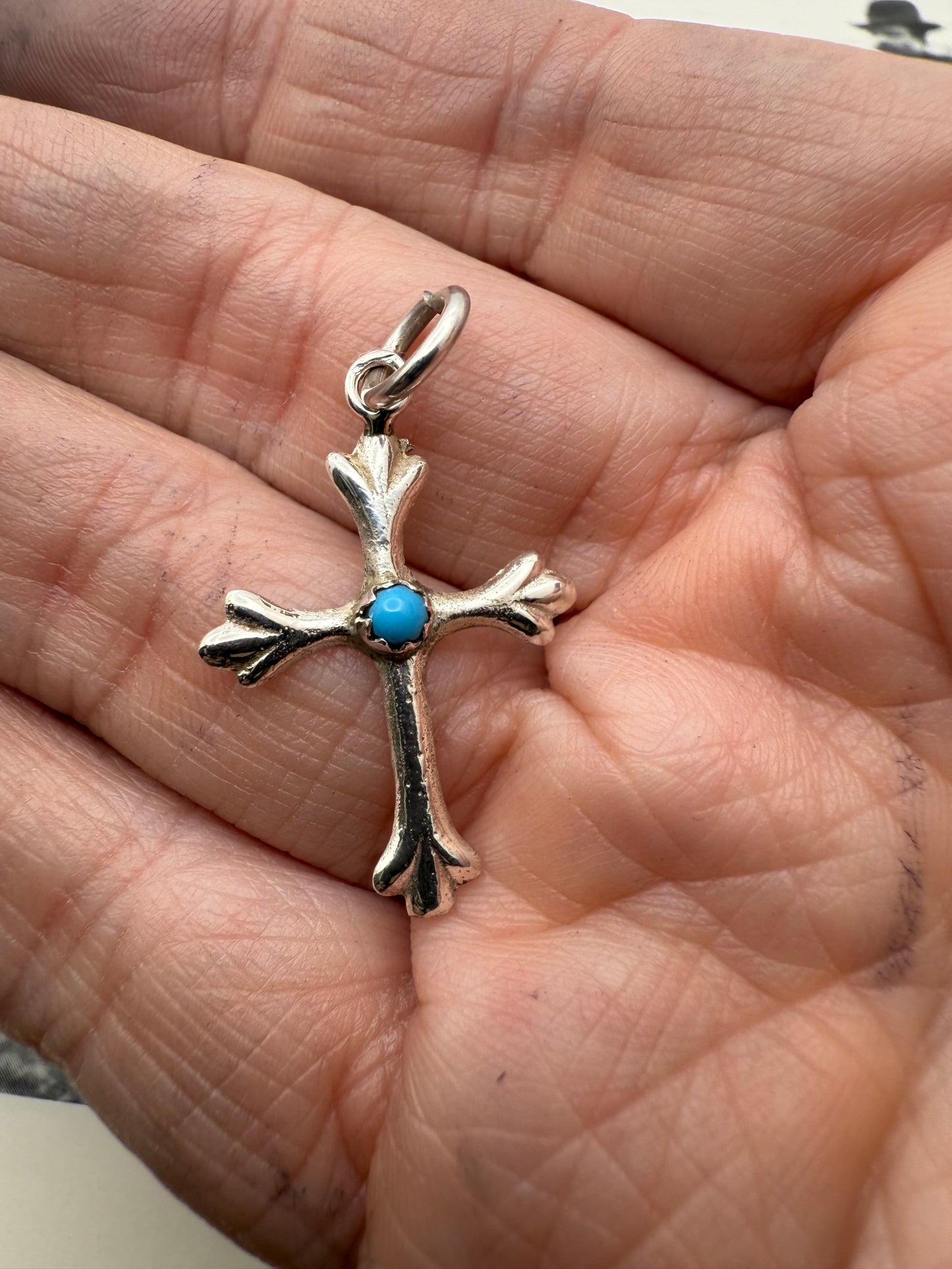 Detailed Cross with Turquoise Charm