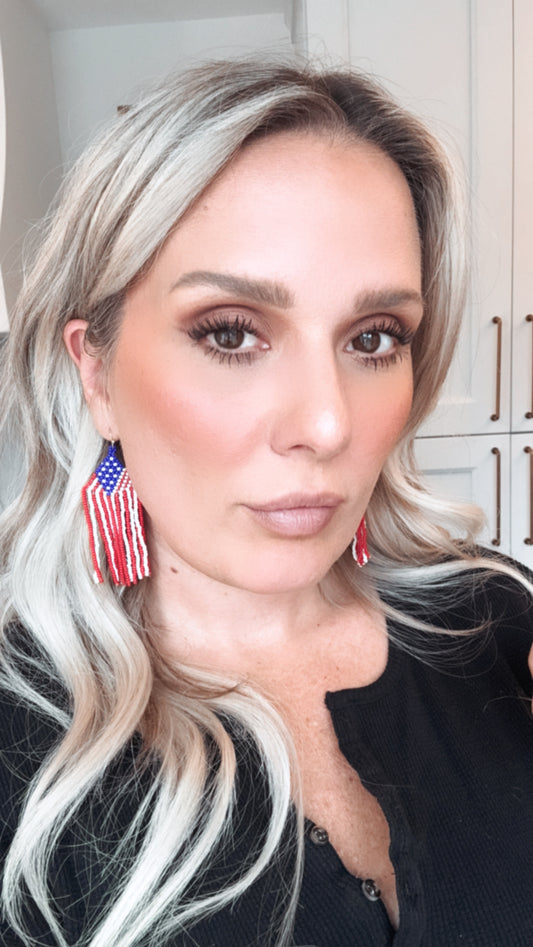 Beaded American Flag Earrings