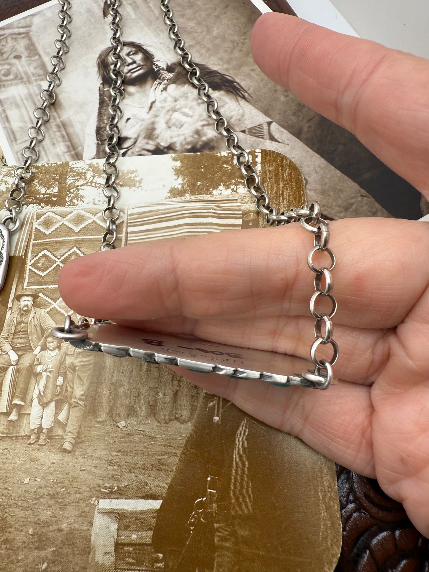 10 Stone Bar Necklace with heavy rollo chain